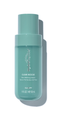 A light green teal 30mL glass bottle with airless pump